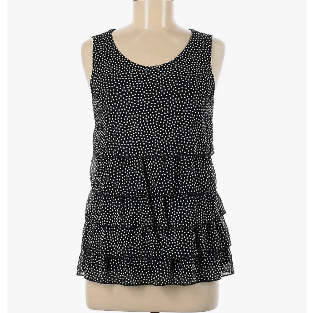 Coldwater Creek Women’s Tiered Ruffle Tank Black Polka Dots Size S/8